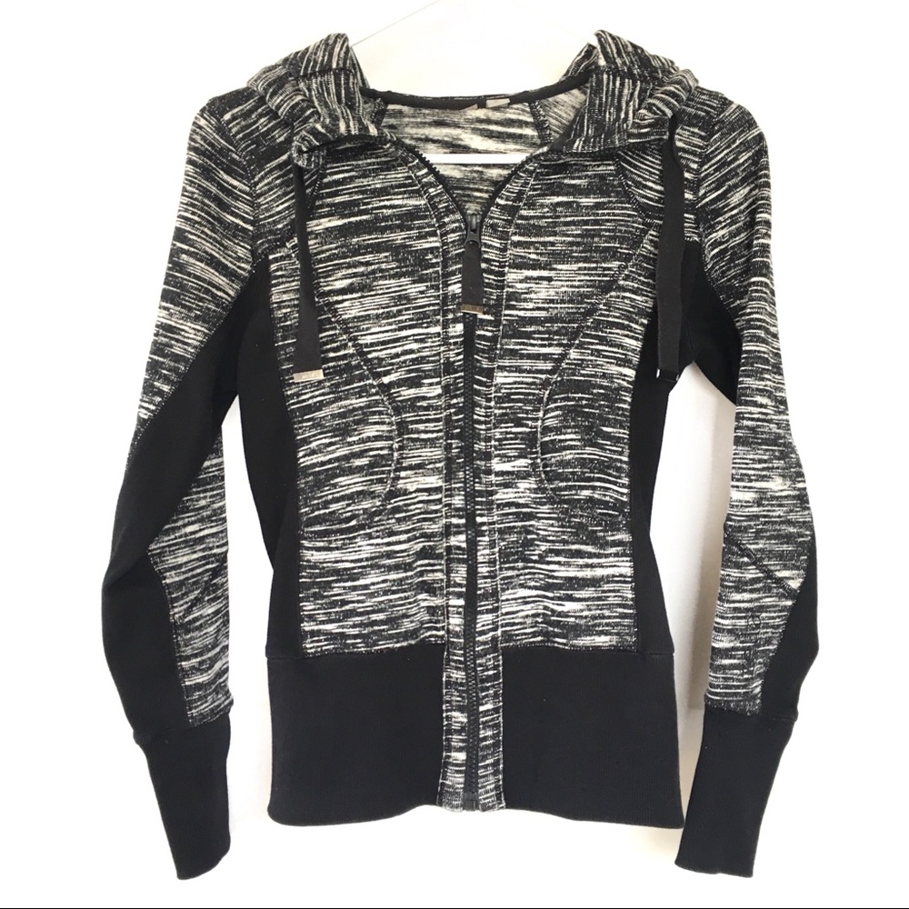 Zella | Heathered Black and White Zip Hoodie